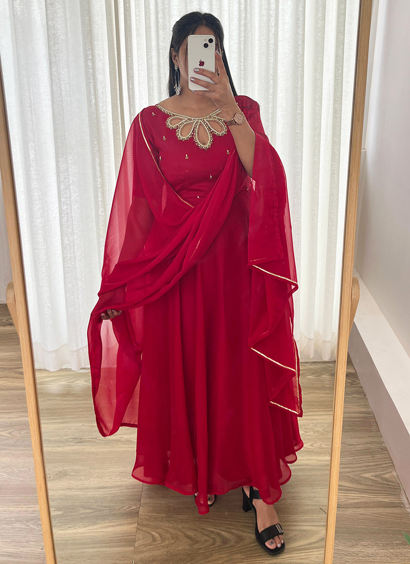 PARTY WEAR EMBROIDERY WORK 3-PIECE GOWN with Jacket SUIT SET